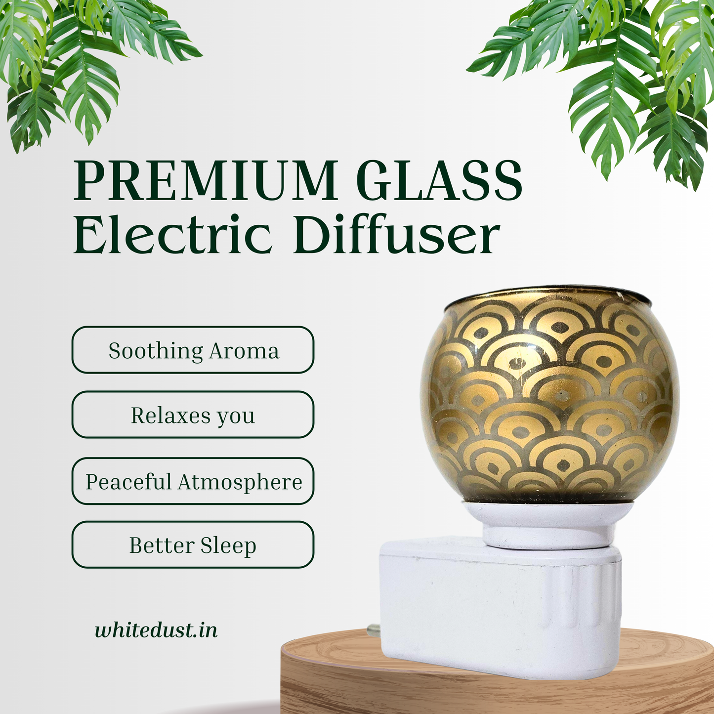 White Dust's The Magical Aroma Kit: Premium Electric Glass Diffuser with 100g Bhimseni Kapoor (1 Diffuser + 100g Bhimseni Kapoor)