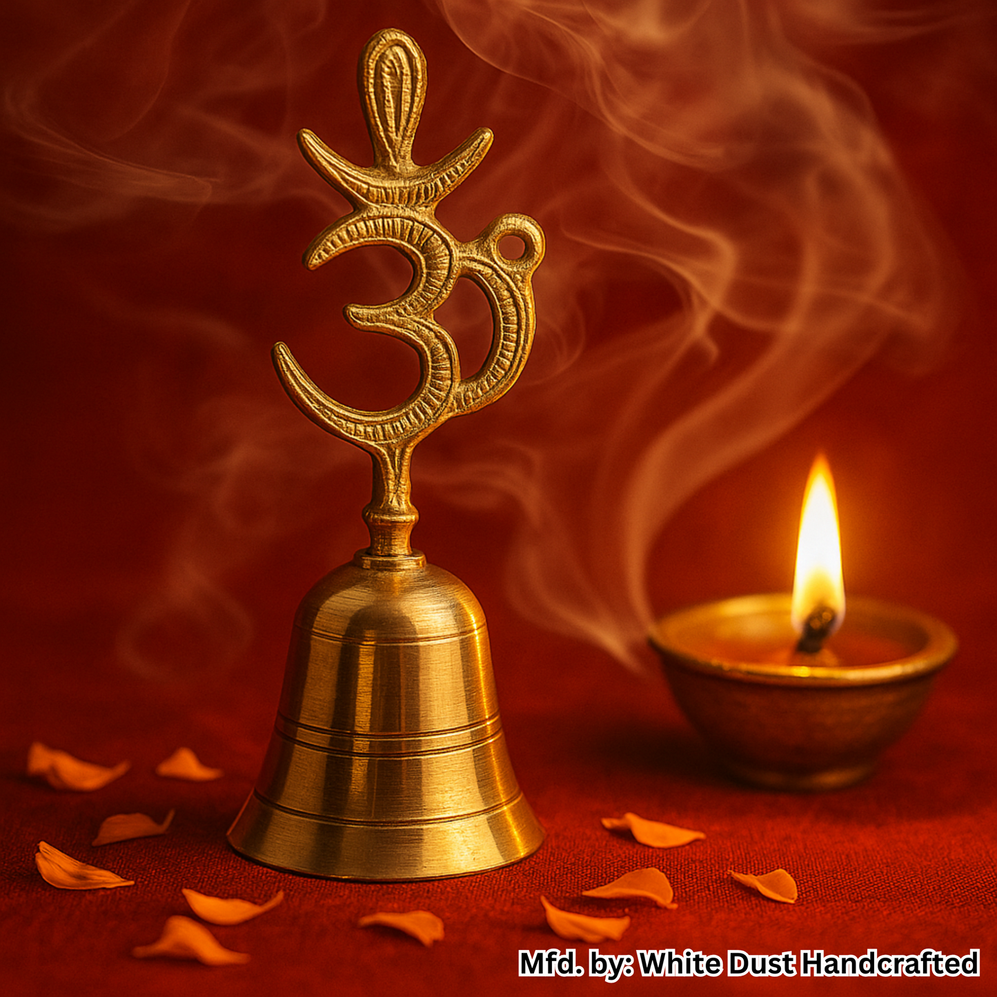 White Dust Handcrafted Brass Pooja Bell – OM Symbol for Divine Vibes