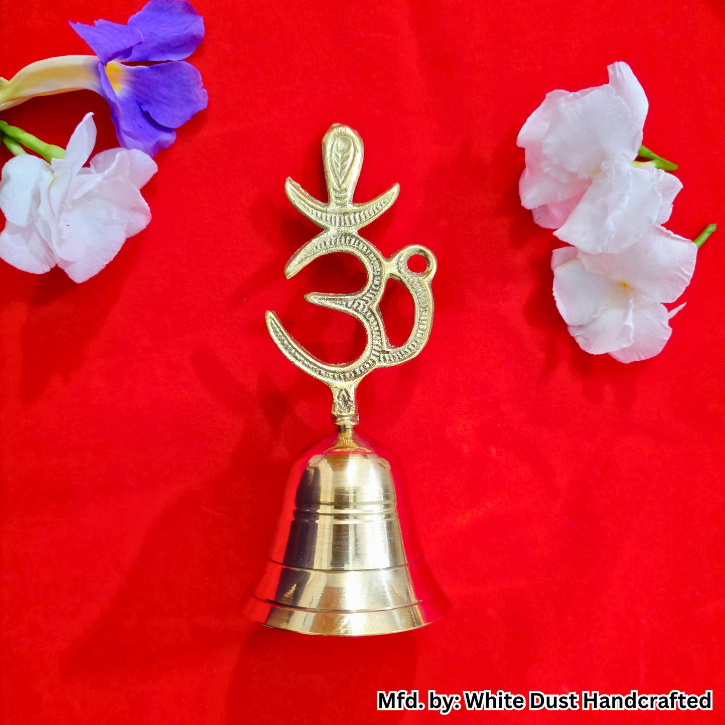 White Dust Handcrafted Brass Pooja Bell – OM Symbol for Divine Vibes