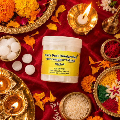 White Dust Handcrafted Pure Camphor Tablets - Natural Pooja Kapoor | Natural & Authentic Kapoor for Pooja & Aarti