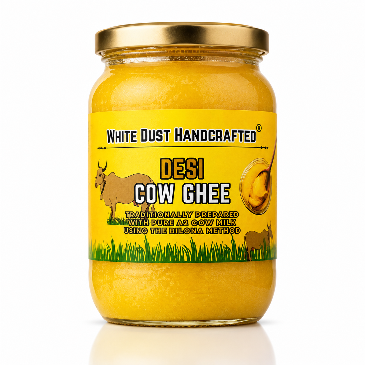 Shuddh Desi Cow Ghee – Pure A2 Bilona Ghee, Danedar & Traditionally Handcrafted in Small Batches | शुद्ध देसी गाय का घी | White Dust Handcrafted