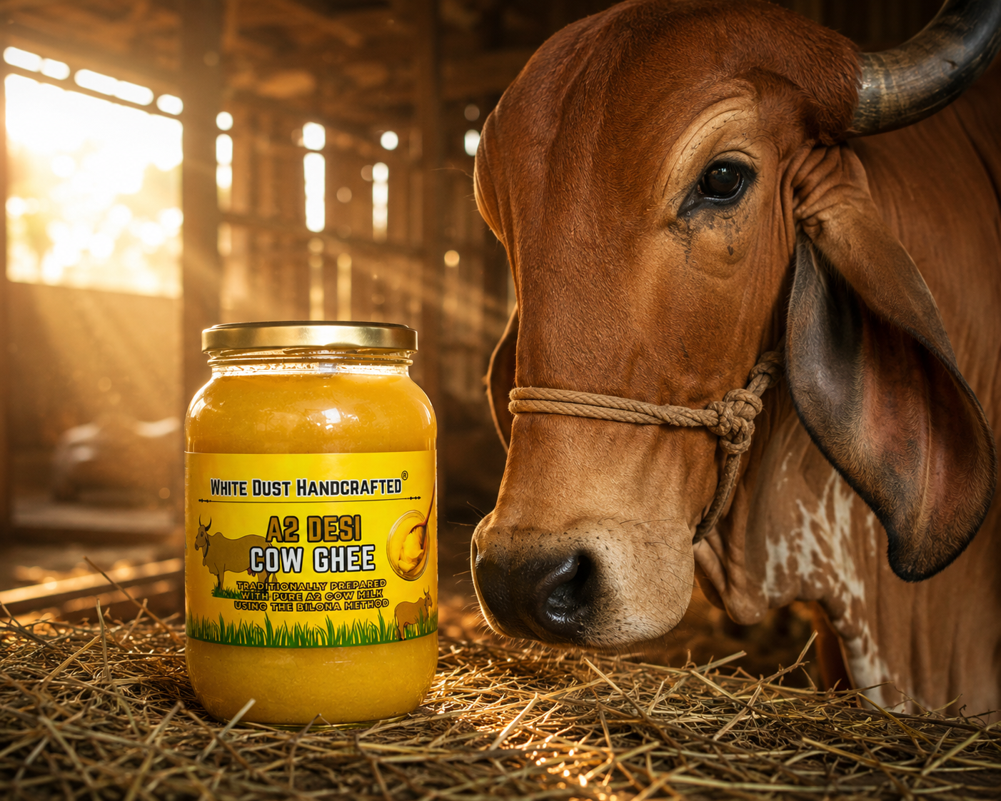 Shuddh Desi Cow Ghee – Pure A2 Bilona Ghee, Danedar & Traditionally Handcrafted in Small Batches | शुद्ध देसी गाय का घी | White Dust Handcrafted