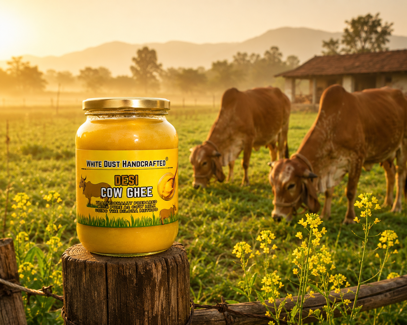 Shuddh Desi Cow Ghee – Pure A2 Bilona Ghee, Danedar & Traditionally Handcrafted in Small Batches | शुद्ध देसी गाय का घी | White Dust Handcrafted