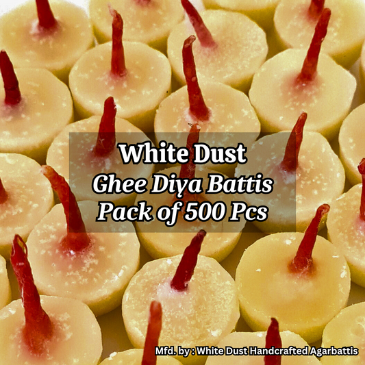 White Dust Handcrafted Pure Cow Ghee Diya Battis 500 Pcs Jumbo Pack || Ghee Wicks for Puja || Made with Pure Desi Cow Ghee ||  Best Buy Pack