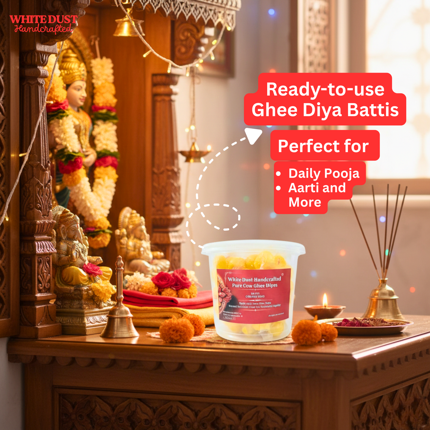 White Dust Handcrafted Pure Cow Ghee Diyas | Made with Desi Cow Ghee | No Wax, 100% Natural
