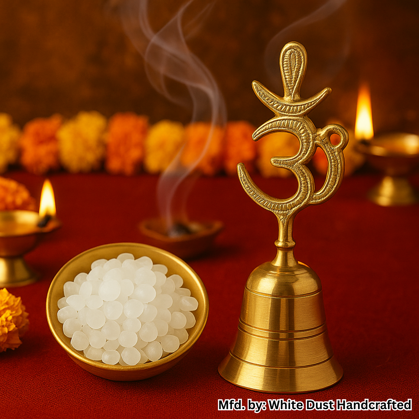 White Dust Premium Brass Pooja Bell (Ghanti) – Handcrafted with OM Symbol