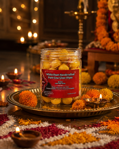 White Dust Handcrafted Pure Cow Ghee Diyas | Made with Desi Cow Ghee | No Wax, 100% Natural