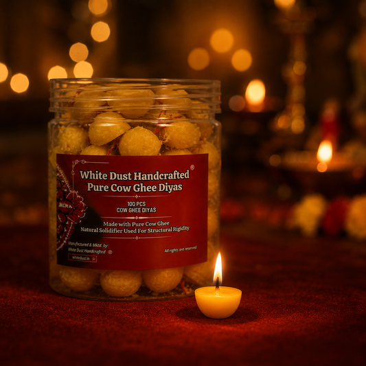 White Dust Handcrafted Pure Cow Ghee Diyas | Made with Desi Cow Ghee | No Wax, 100% Natural
