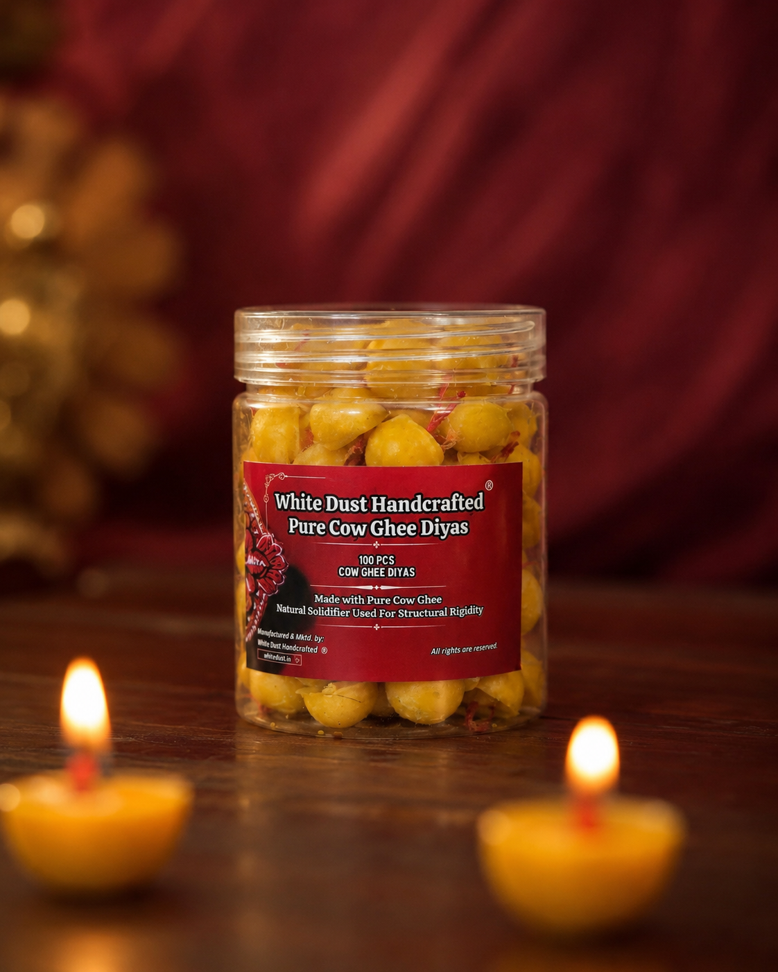 White Dust Handcrafted Pure Cow Ghee Diyas | Made with Desi Cow Ghee | No Wax, 100% Natural
